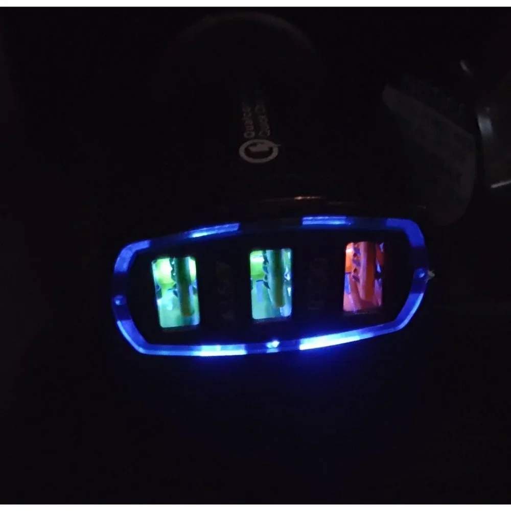 3 LED Port Black Car Charger compatible with all iPhones, Samsung